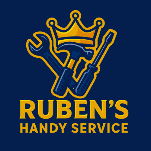 Crowned tools logo for Ruben's Handy Service in blue and yellow
