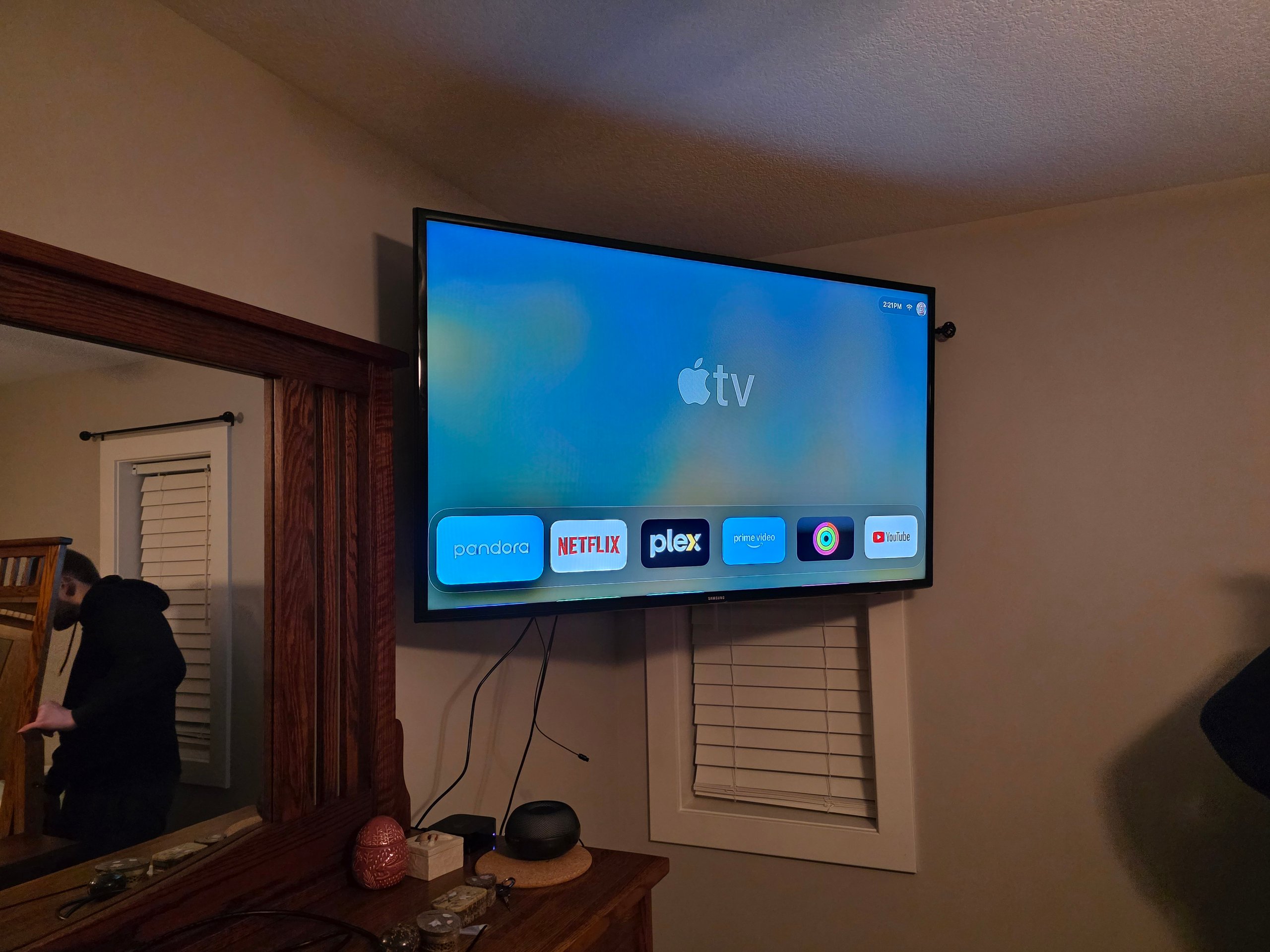 Apple TV home screen with streaming service apps displayed